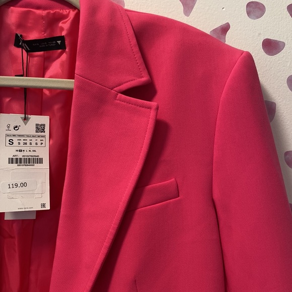 Hot Pink Zara Menswear Style Blazer with Tortoise Buttons NWT Size Small - Picture 5 of 10